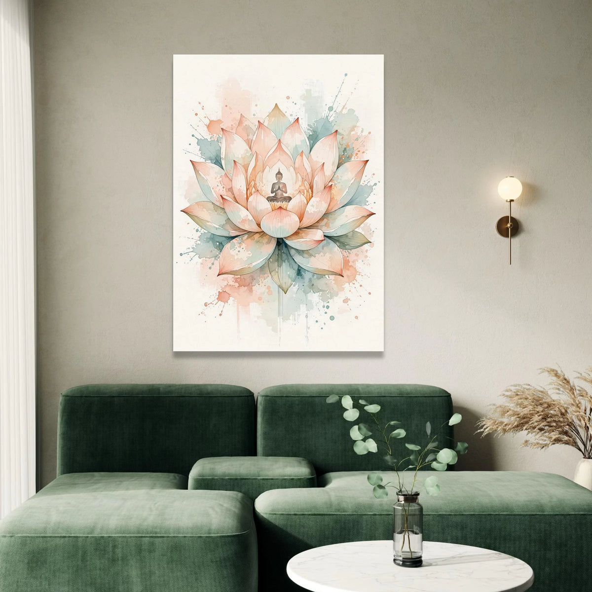 Meditating Buddha Lotus Flower Canvas, Spiritual Wall Art, Zen Home Decor, Tranquil Floral Painting, Mindfulness Canvas Canvas Print Art