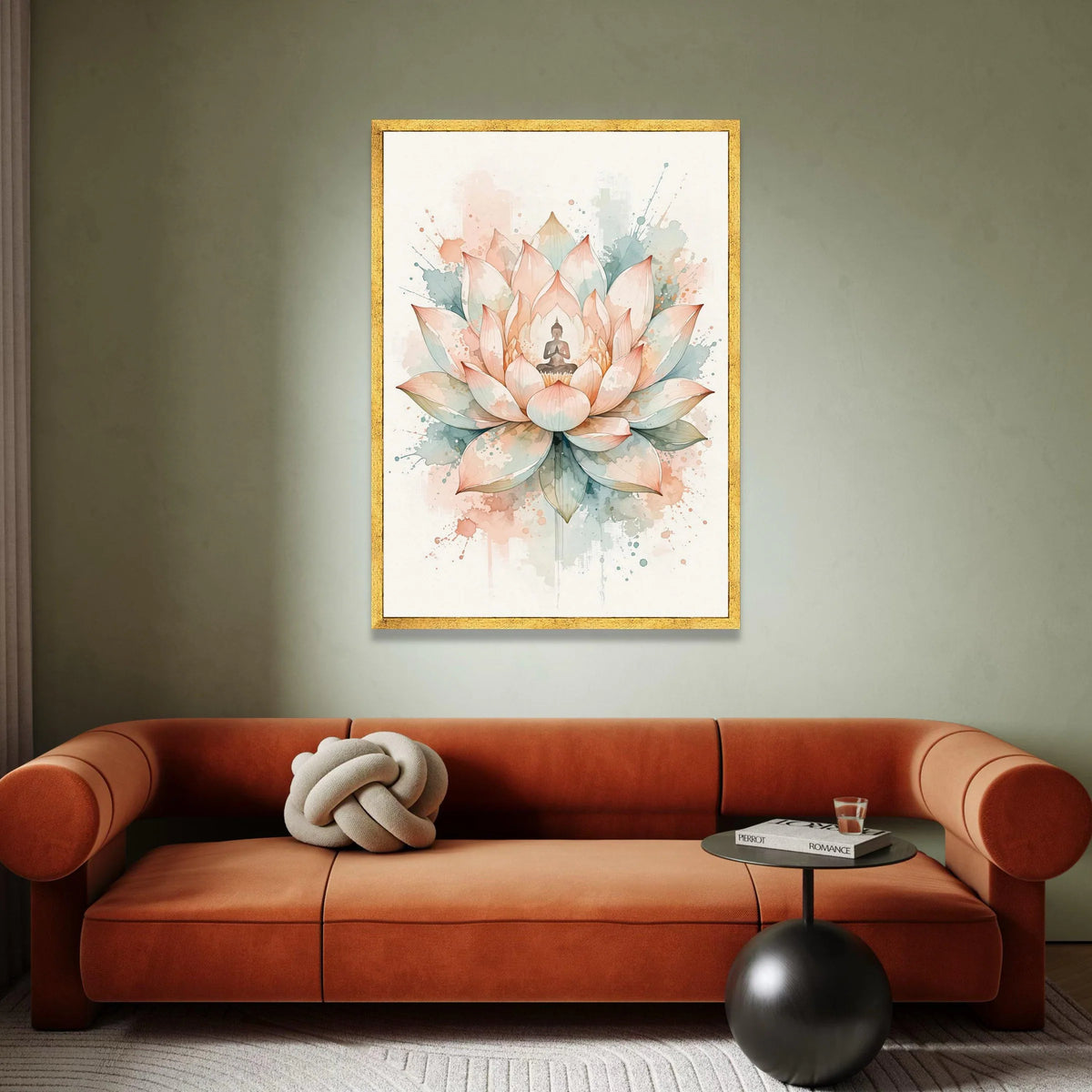 Meditating Buddha Lotus Flower Canvas, Spiritual Wall Art, Zen Home Decor, Tranquil Floral Painting, Mindfulness Canvas Canvas Print Art