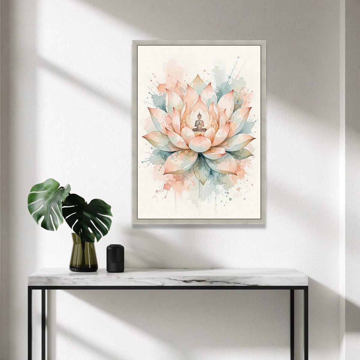 Meditating Buddha Lotus Flower Canvas, Spiritual Wall Art, Zen Home Decor, Tranquil Floral Painting, Mindfulness Canvas Canvas Print Art