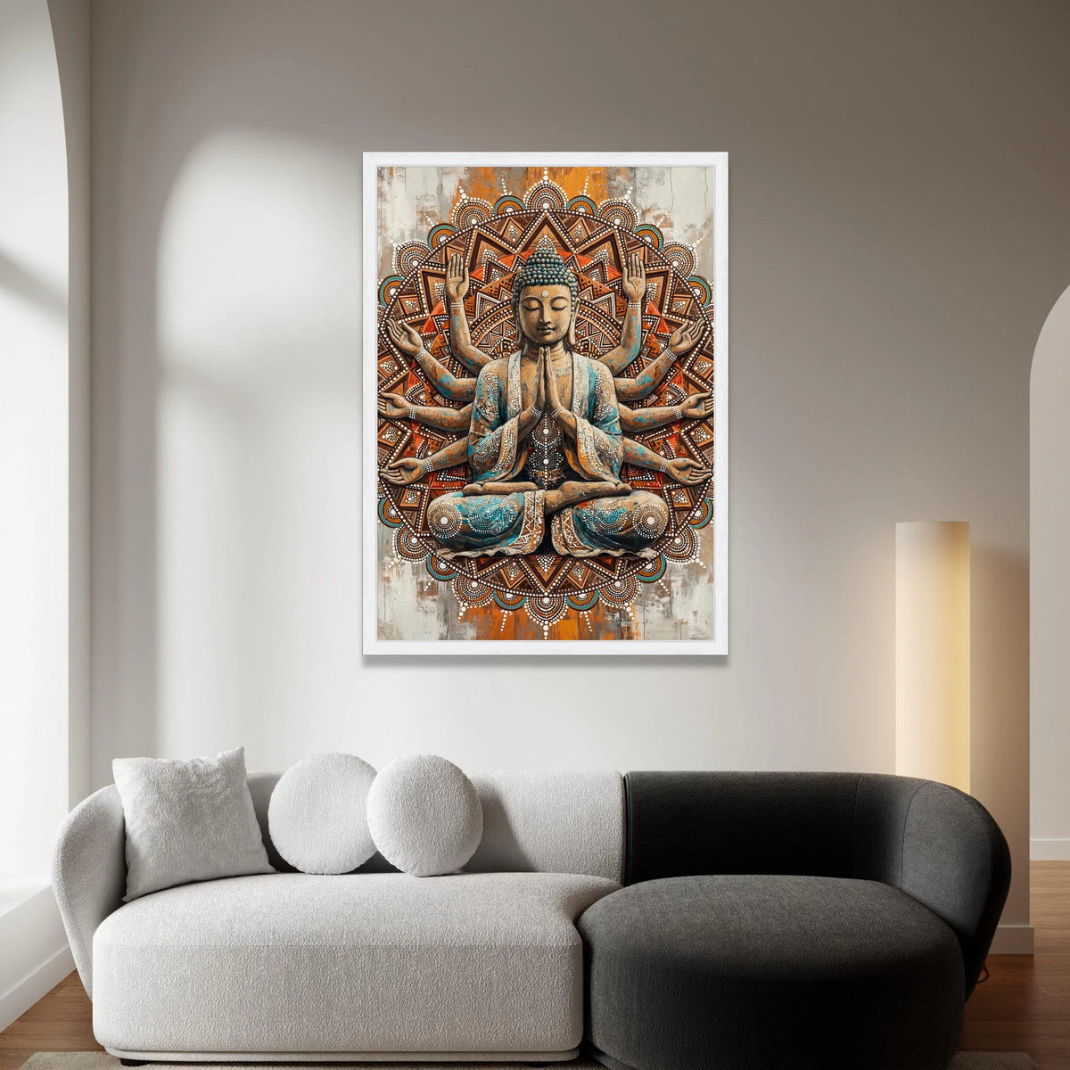 Meditating Buddha Canvas Wall Art, Spiritual Mandala Design, Zen Home Decor, Multi-Armed Buddha Artwork, Peaceful Canvas Print Art