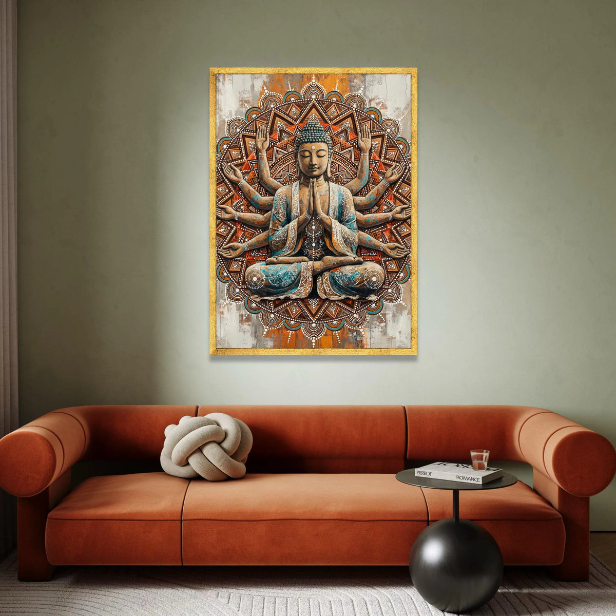 Meditating Buddha Canvas Wall Art, Spiritual Mandala Design, Zen Home Decor, Multi-Armed Buddha Artwork, Peaceful Canvas Print Art