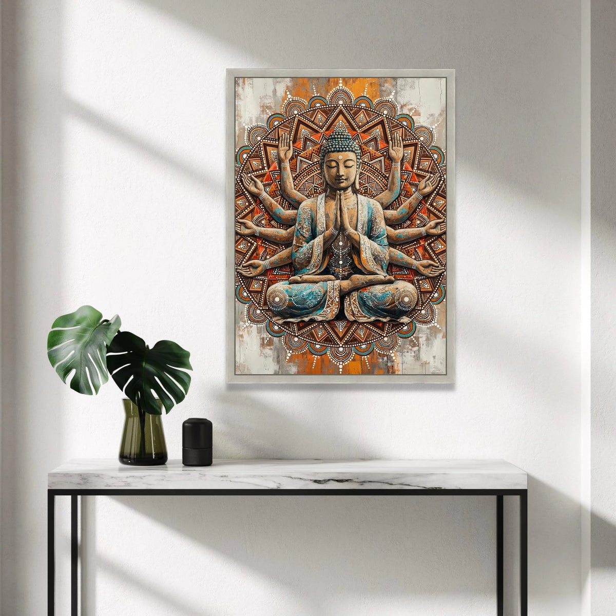 Meditating Buddha Canvas Wall Art, Spiritual Mandala Design, Zen Home Decor, Multi-Armed Buddha Artwork, Peaceful Canvas Print Art