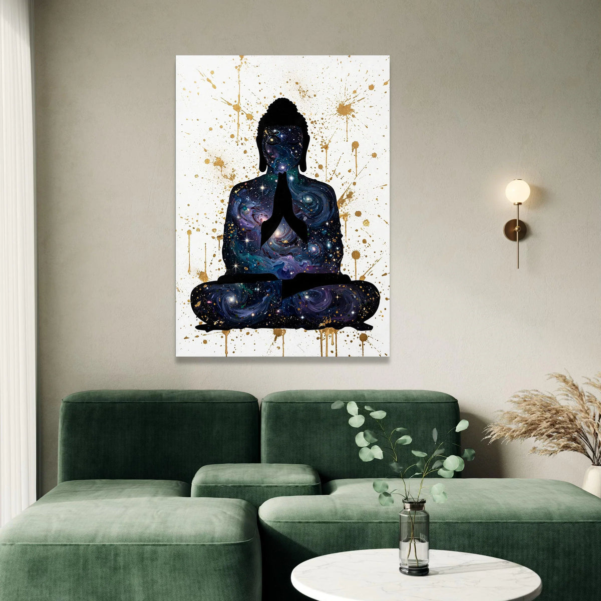 Cosmic Buddha Meditation Canvas, Galaxy Silhouette Wall Art, Spiritual Zen Decor, Modern Abstract Canvas, Mindfulness Home Canvas Print Art