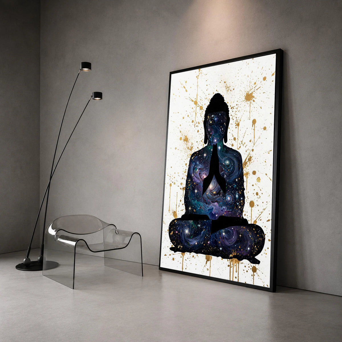 Cosmic Buddha Meditation Canvas, Galaxy Silhouette Wall Art, Spiritual Zen Decor, Modern Abstract Canvas, Mindfulness Home Canvas Print Art