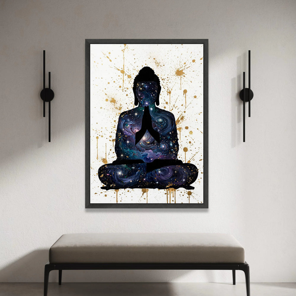 Cosmic Buddha Meditation Canvas, Galaxy Silhouette Wall Art, Spiritual Zen Decor, Modern Abstract Canvas, Mindfulness Home Canvas Print Art