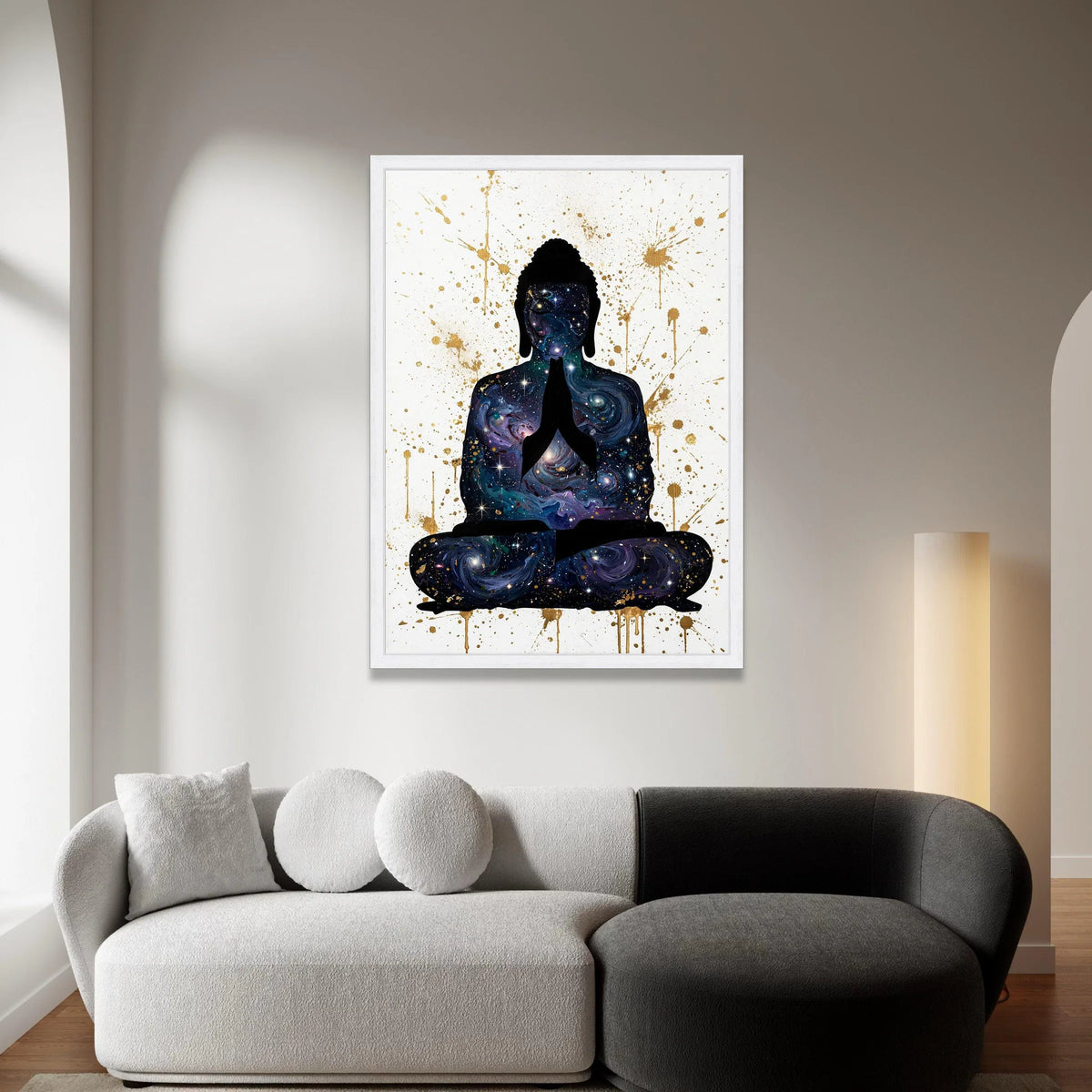 Cosmic Buddha Meditation Canvas, Galaxy Silhouette Wall Art, Spiritual Zen Decor, Modern Abstract Canvas, Mindfulness Home Canvas Print Art