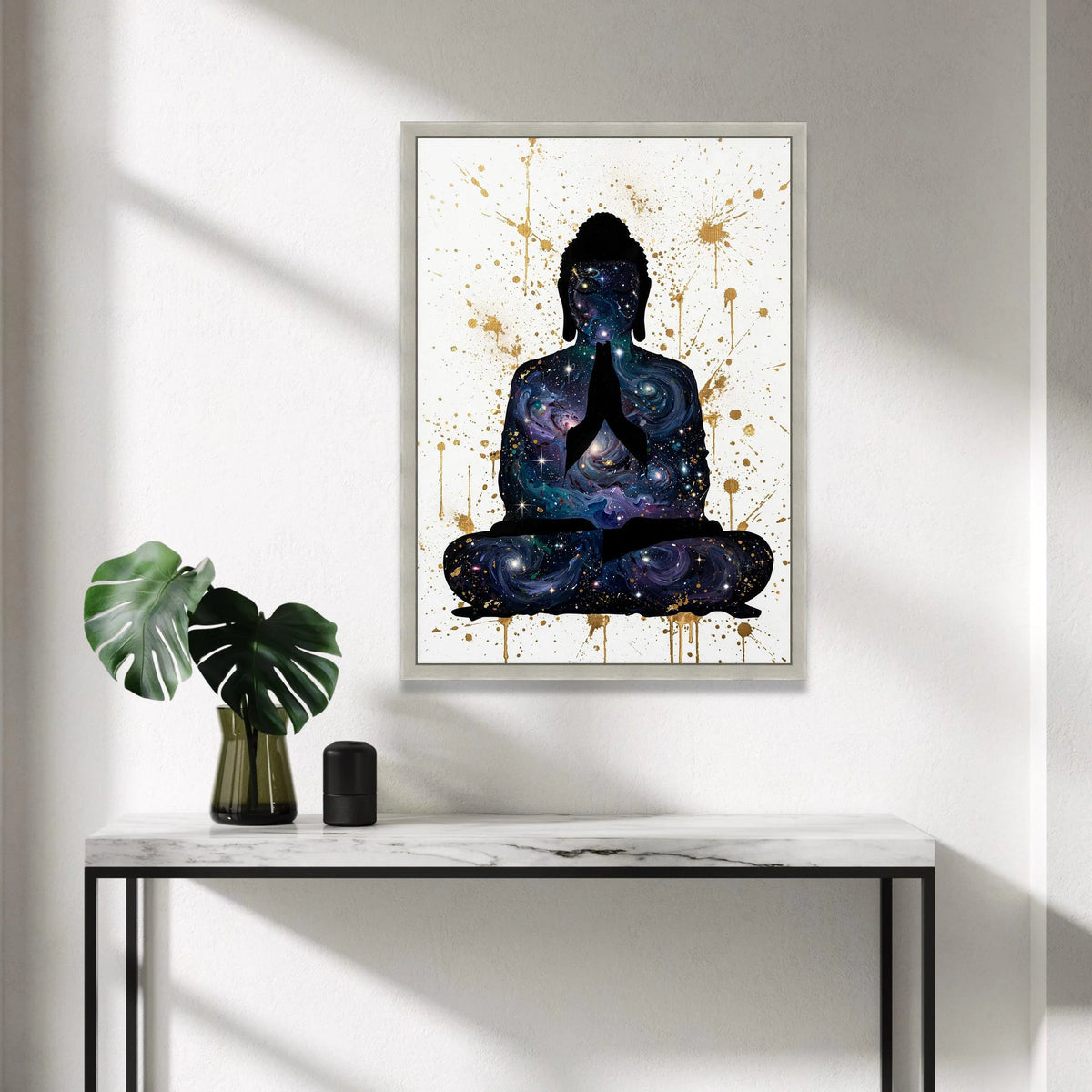 Cosmic Buddha Meditation Canvas, Galaxy Silhouette Wall Art, Spiritual Zen Decor, Modern Abstract Canvas, Mindfulness Home Canvas Print Art