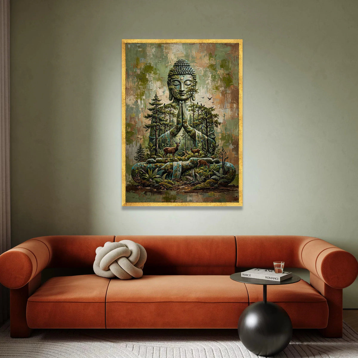 Serene Buddha Meditation Canvas, Nature Harmony Wall Art, Forest and Deer Landscape, Spiritual Home Decor, Tranquil Canvas Canvas Print Art