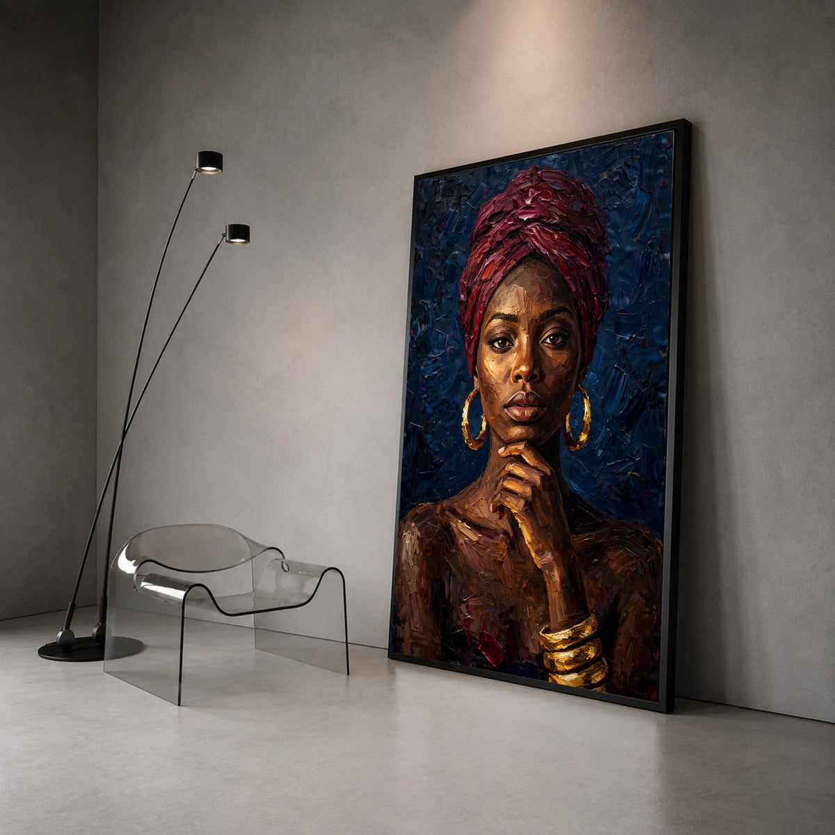 Regal African Woman Portrait Canvas, Elegant Headwrap Wall Art, Cultural Home Decor, Contemporary Female Canvas Design, Canvas Print Art
