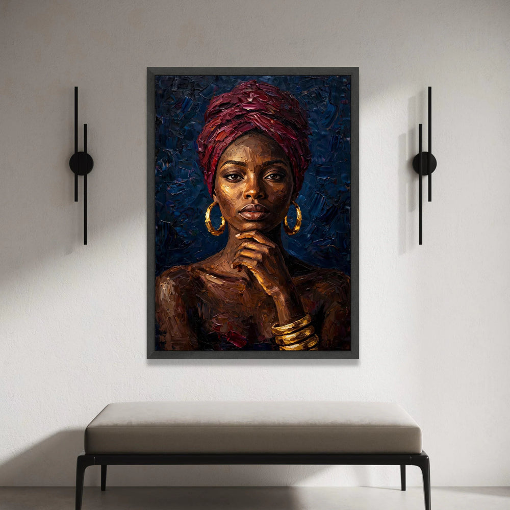 Regal African Woman Portrait Canvas, Elegant Headwrap Wall Art, Cultural Home Decor, Contemporary Female Canvas Design, Canvas Print Art