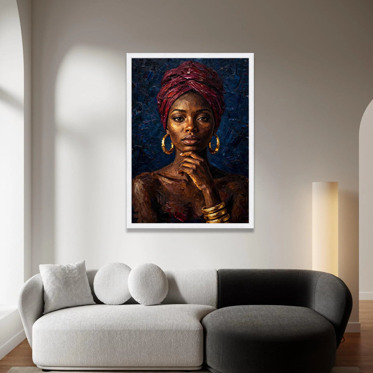 Regal African Woman Portrait Canvas, Elegant Headwrap Wall Art, Cultural Home Decor, Contemporary Female Canvas Design, Canvas Print Art