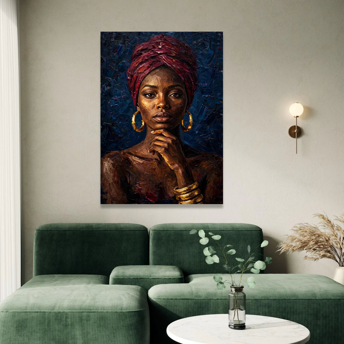 Regal African Woman Portrait Canvas, Elegant Headwrap Wall Art, Cultural Home Decor, Contemporary Female Canvas Design, Canvas Print Art