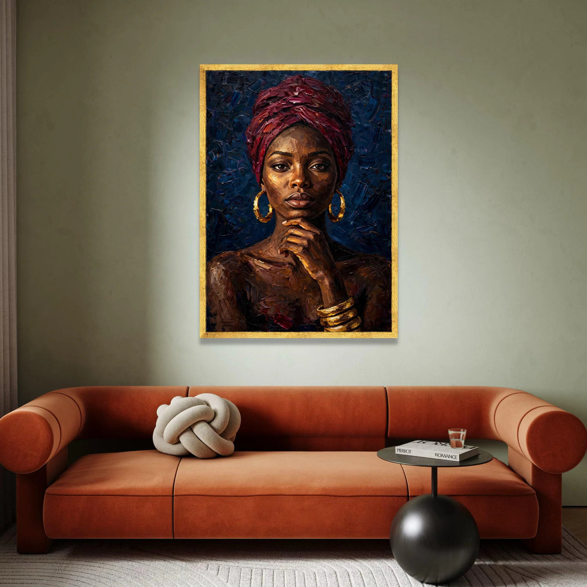 Regal African Woman Portrait Canvas, Elegant Headwrap Wall Art, Cultural Home Decor, Contemporary Female Canvas Design, Canvas Print Art