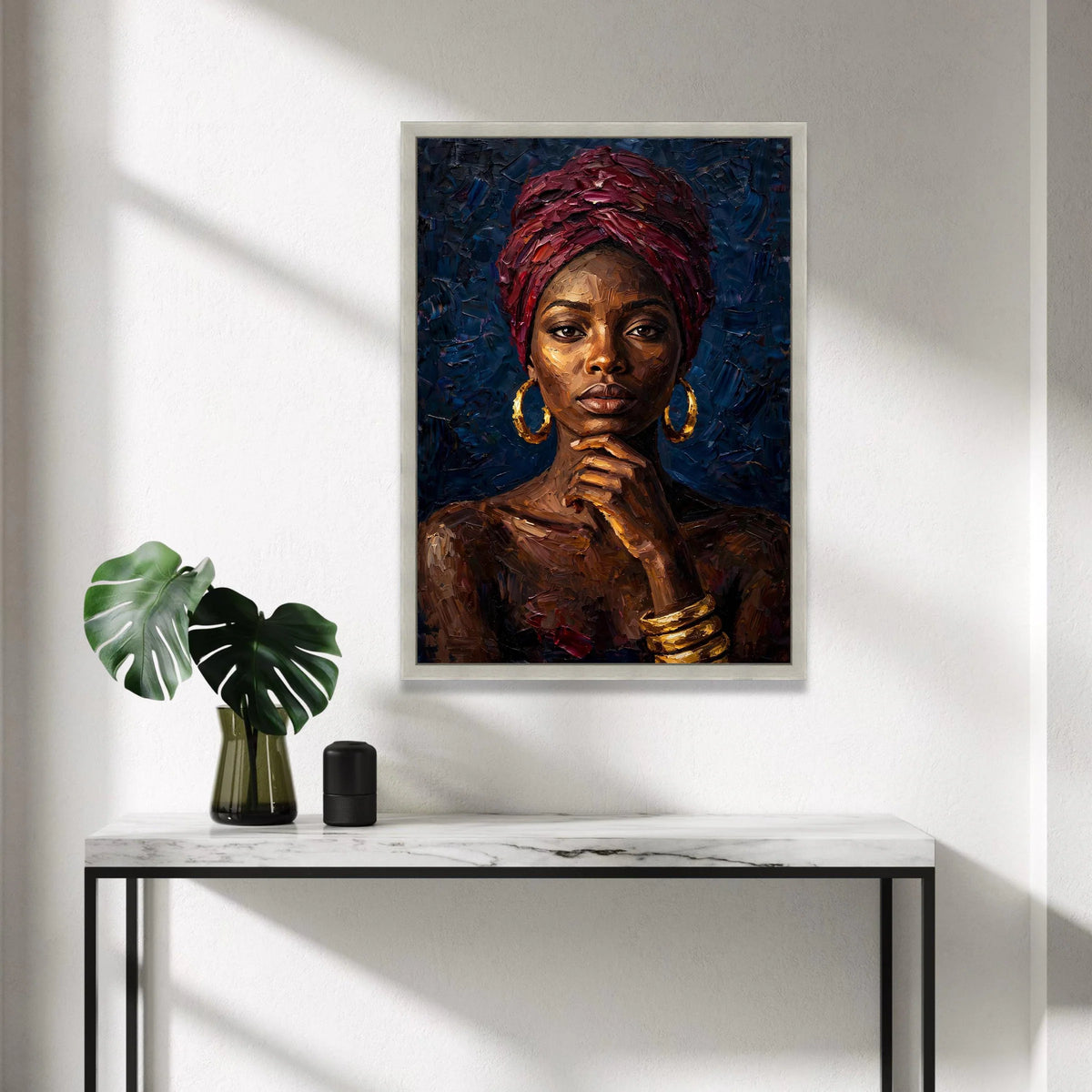 Regal African Woman Portrait Canvas, Elegant Headwrap Wall Art, Cultural Home Decor, Contemporary Female Canvas Design, Canvas Print Art