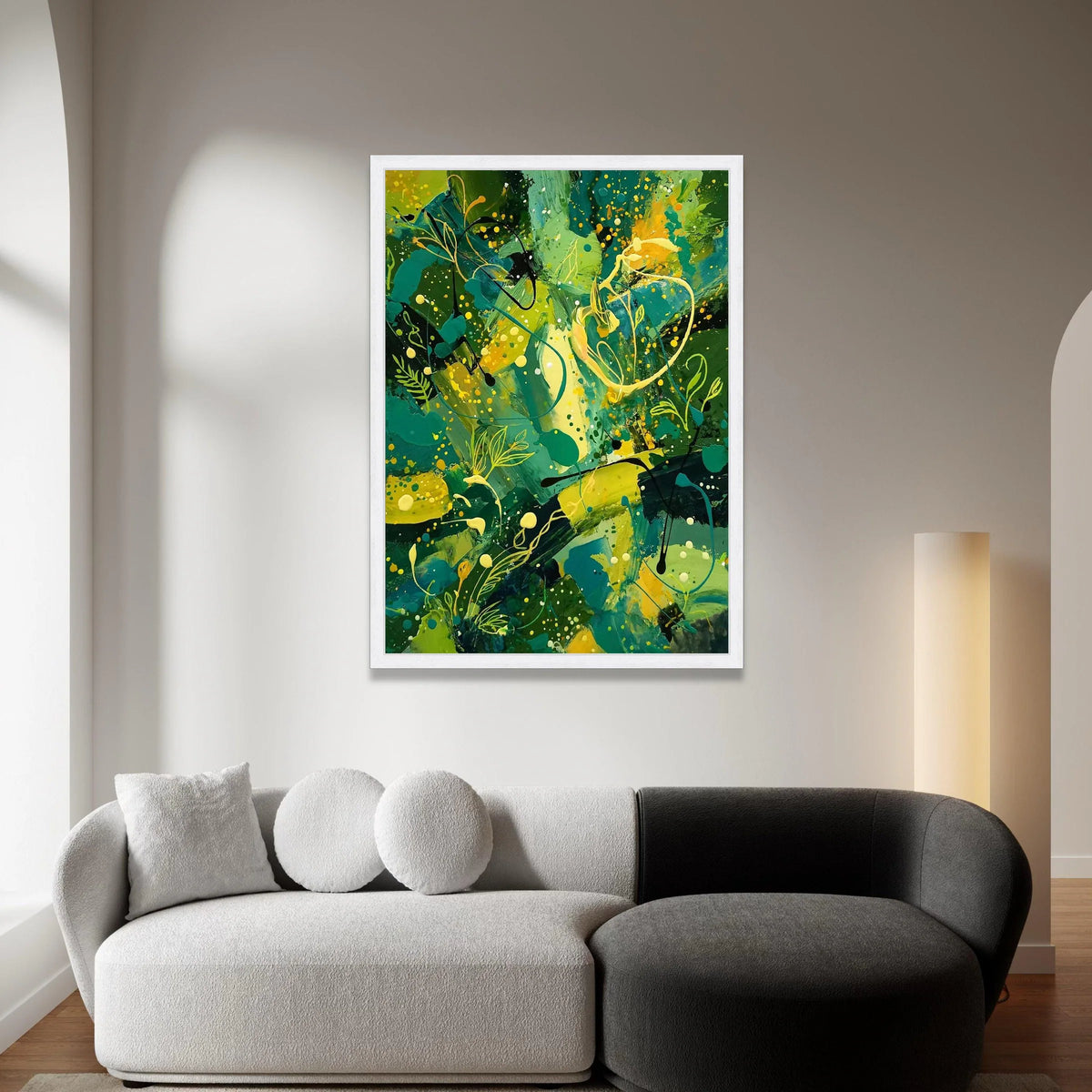 Vibrant Botanical Abstract Canvas Wall Art, Green Yellow Floral Accent, Modern Nature Canvas, Living Room Decoration Canvas Print Art