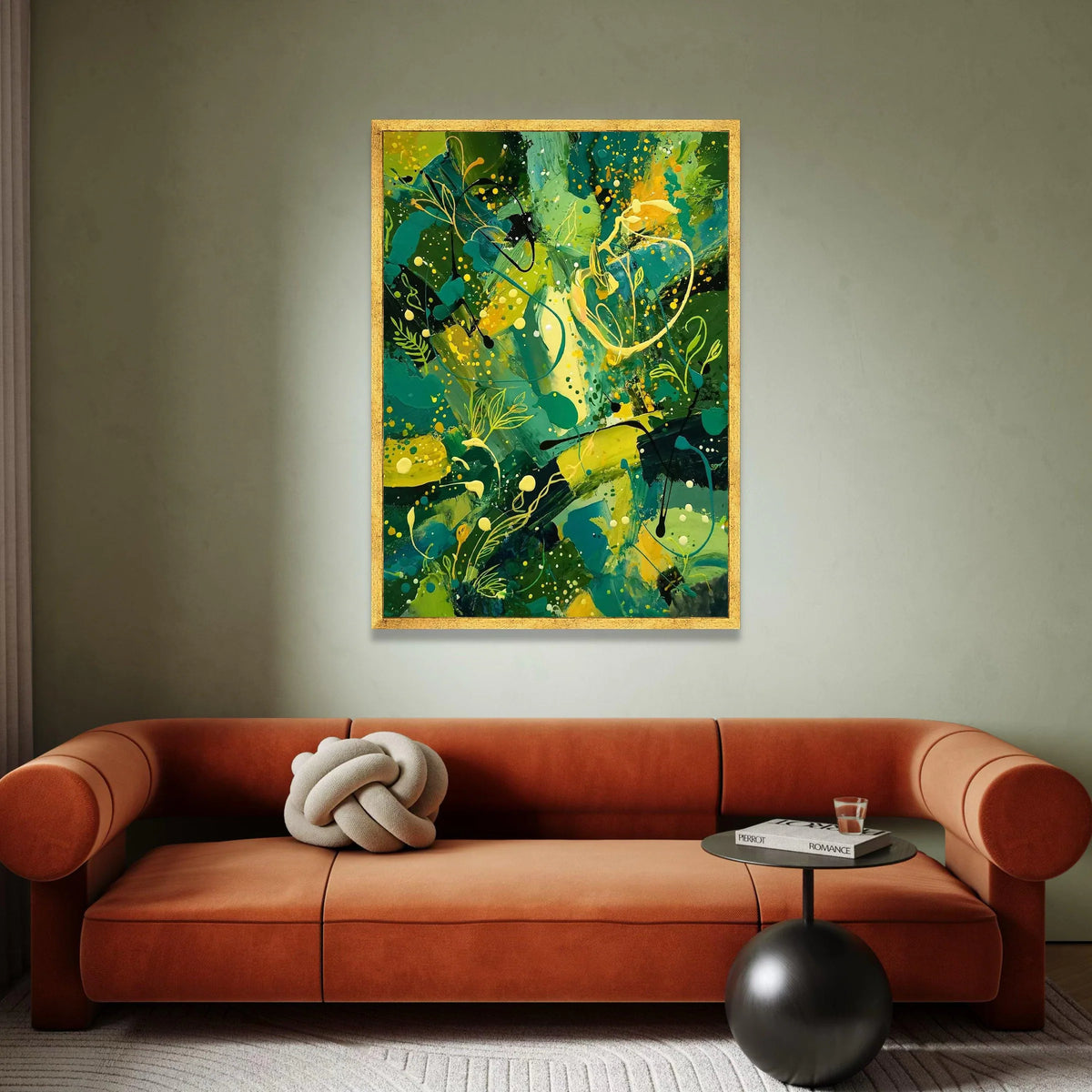Vibrant Botanical Abstract Canvas Wall Art, Green Yellow Floral Accent, Modern Nature Canvas, Living Room Decoration Canvas Print Art