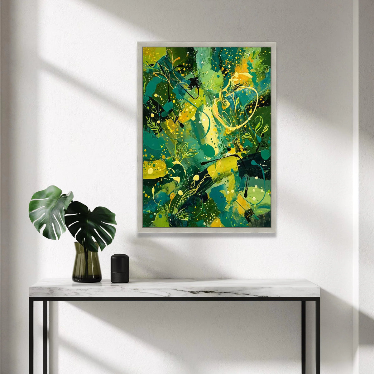 Vibrant Botanical Abstract Canvas Wall Art, Green Yellow Floral Accent, Modern Nature Canvas, Living Room Decoration Canvas Print Art