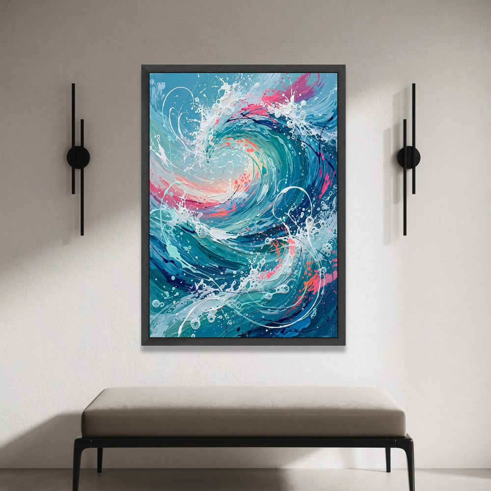 Ocean Wave Swirl Canvas Wall Art, Abstract Sea Splash Design, Blue and Pink Coastal Decor, Modern Nautical Canvas, Ready to Canvas Print Art
