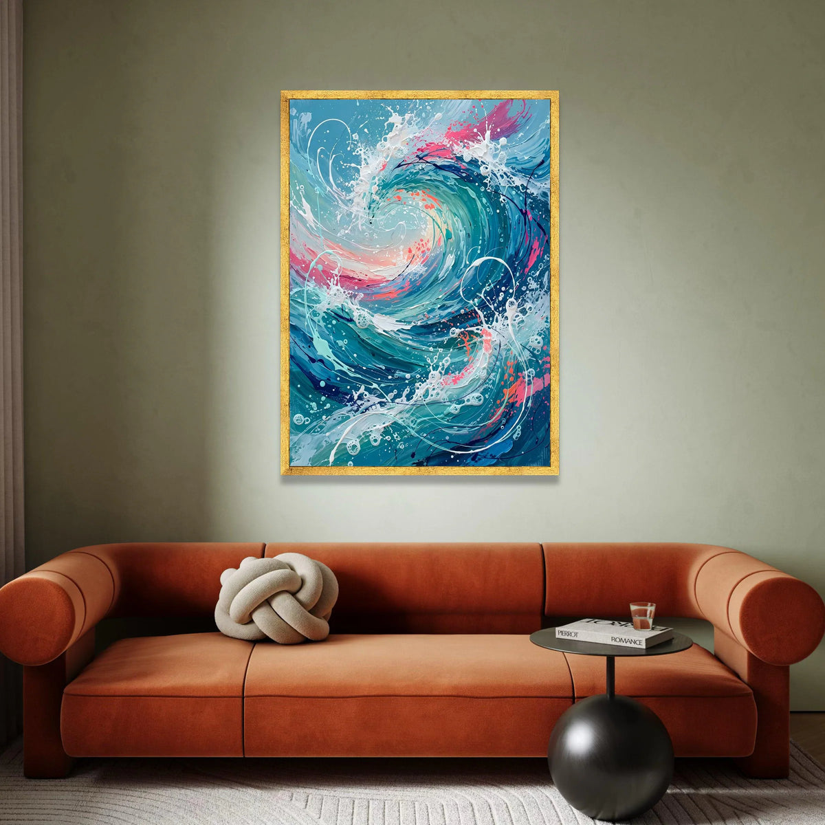 Ocean Wave Swirl Canvas Wall Art, Abstract Sea Splash Design, Blue and Pink Coastal Decor, Modern Nautical Canvas, Ready to Canvas Print Art
