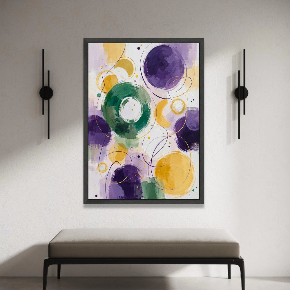 Abstract Circle Art Canvas, Geometric Wall Decor, Purple Green Yellow Design, Modern Home Decoration, Ready to Hang Canvas Canvas Print Art