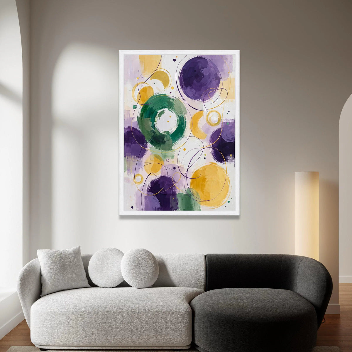 Abstract Circle Art Canvas, Geometric Wall Decor, Purple Green Yellow Design, Modern Home Decoration, Ready to Hang Canvas Canvas Print Art