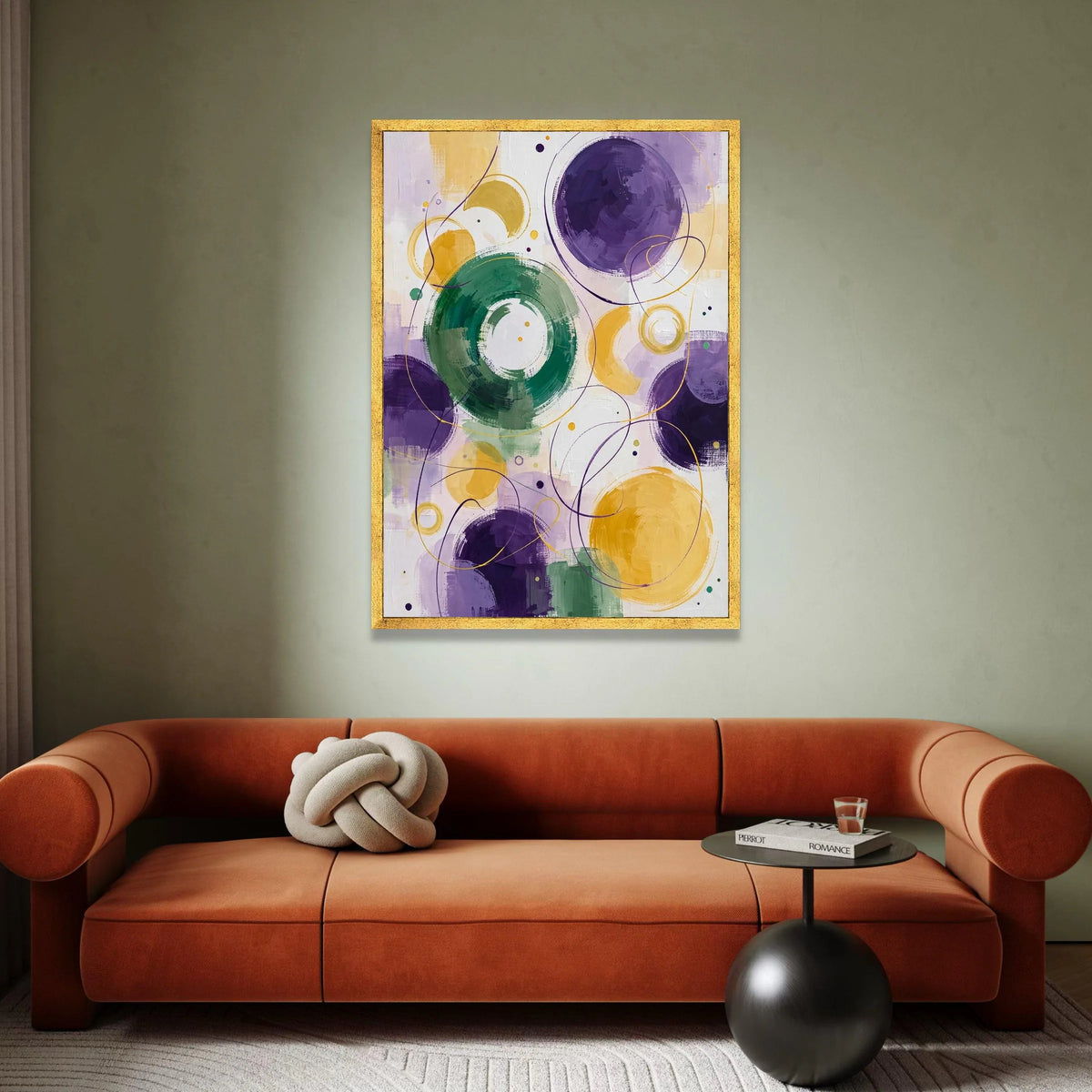 Abstract Circle Art Canvas, Geometric Wall Decor, Purple Green Yellow Design, Modern Home Decoration, Ready to Hang Canvas Canvas Print Art