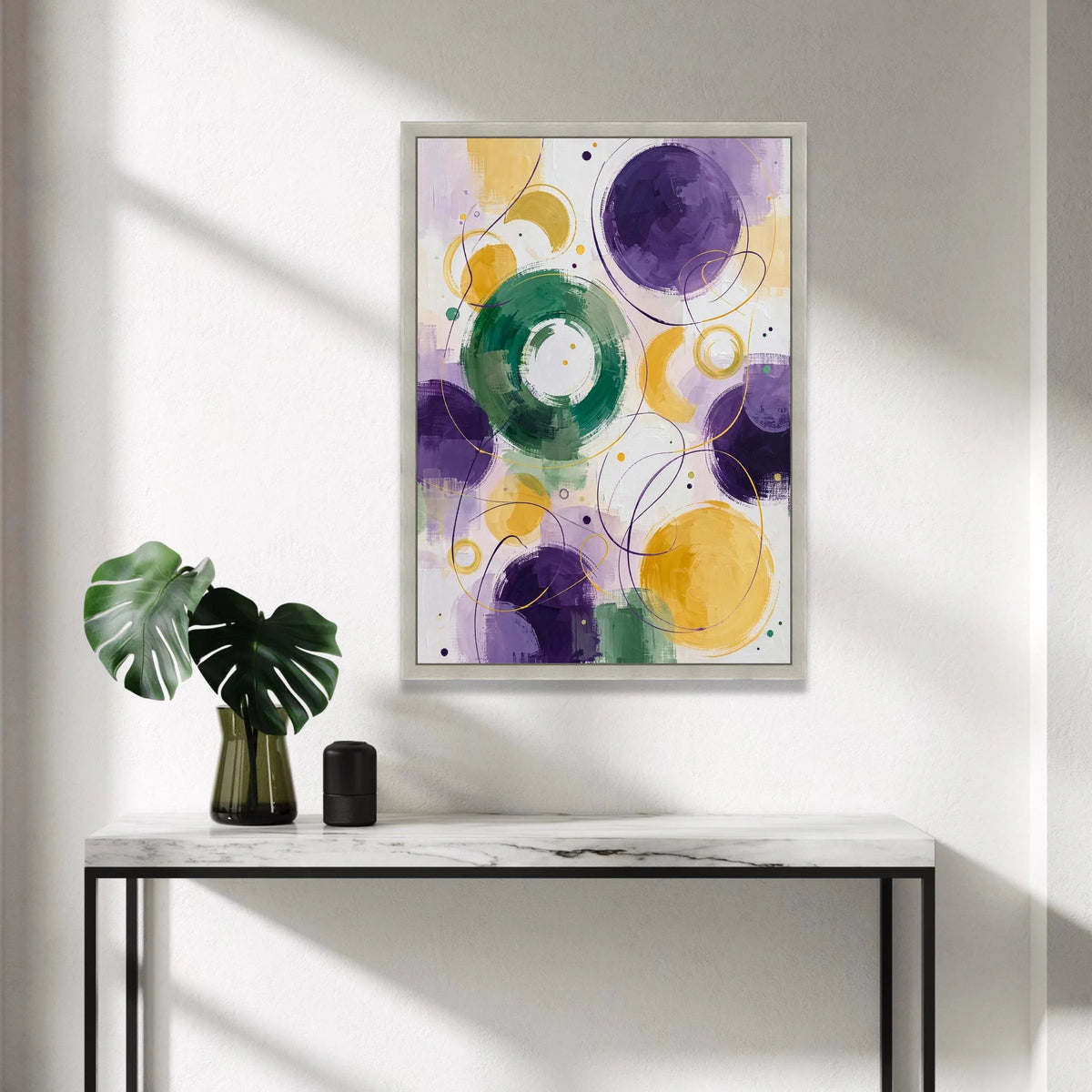 Abstract Circle Art Canvas, Geometric Wall Decor, Purple Green Yellow Design, Modern Home Decoration, Ready to Hang Canvas Canvas Print Art