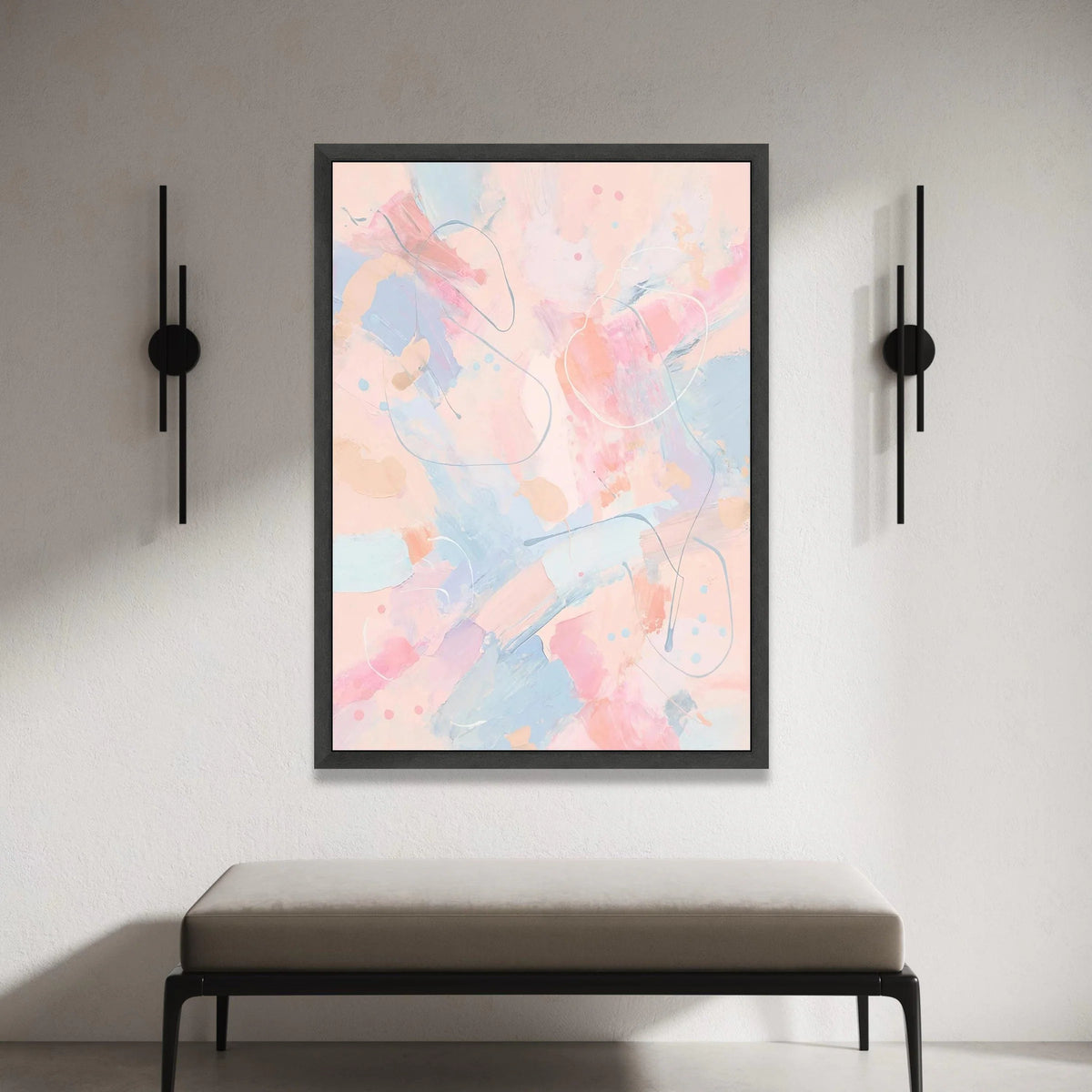 Soft Pastel Abstract Canvas Wall Art, Contemporary Pink Blue Painting, Modern Home Decoration, Light Color Abstract Design Canvas Print Art