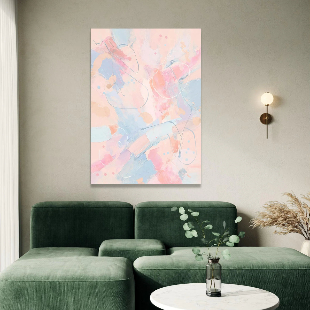 Soft Pastel Abstract Canvas Wall Art, Contemporary Pink Blue Painting, Modern Home Decoration, Light Color Abstract Design Canvas Print Art