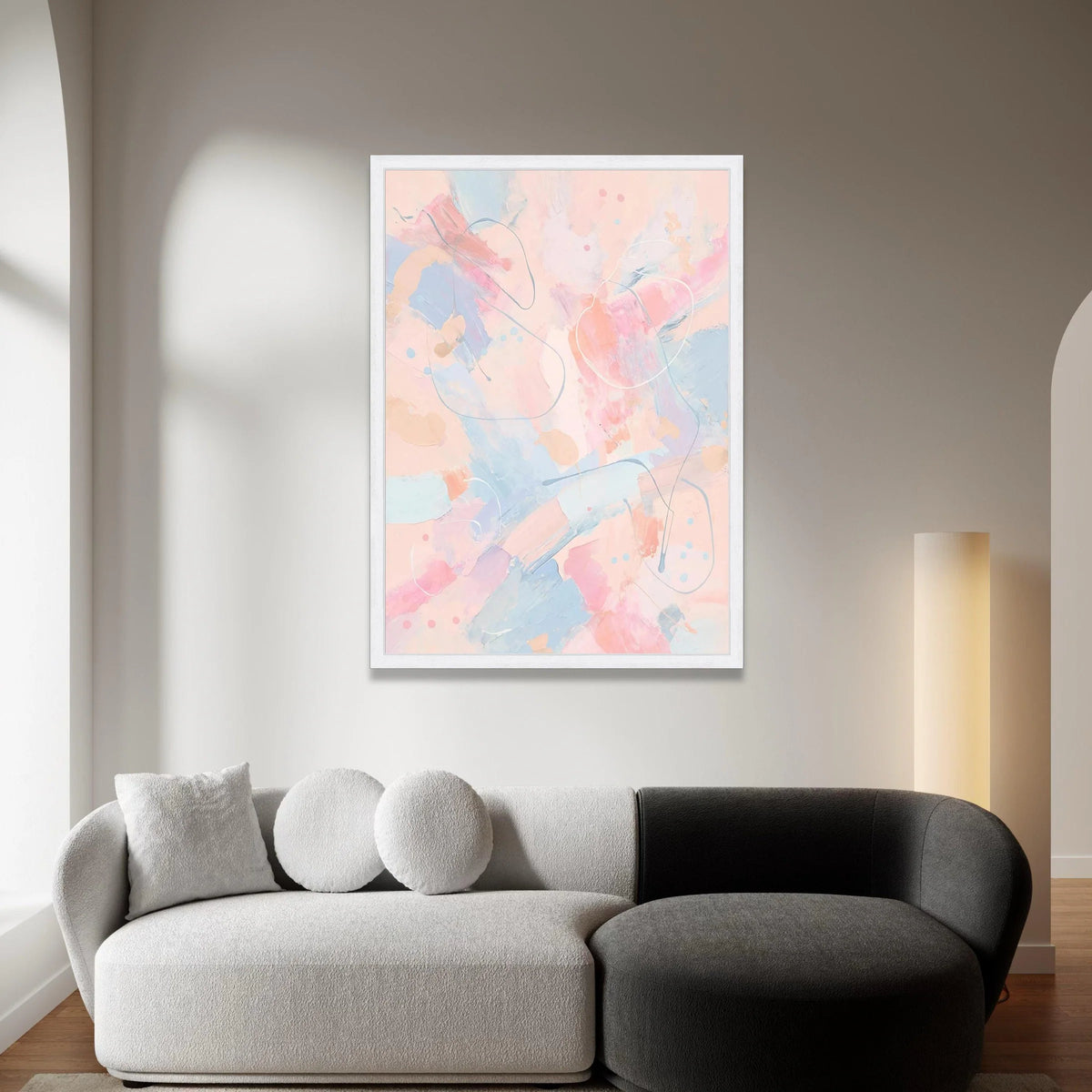 Soft Pastel Abstract Canvas Wall Art, Contemporary Pink Blue Painting, Modern Home Decoration, Light Color Abstract Design Canvas Print Art