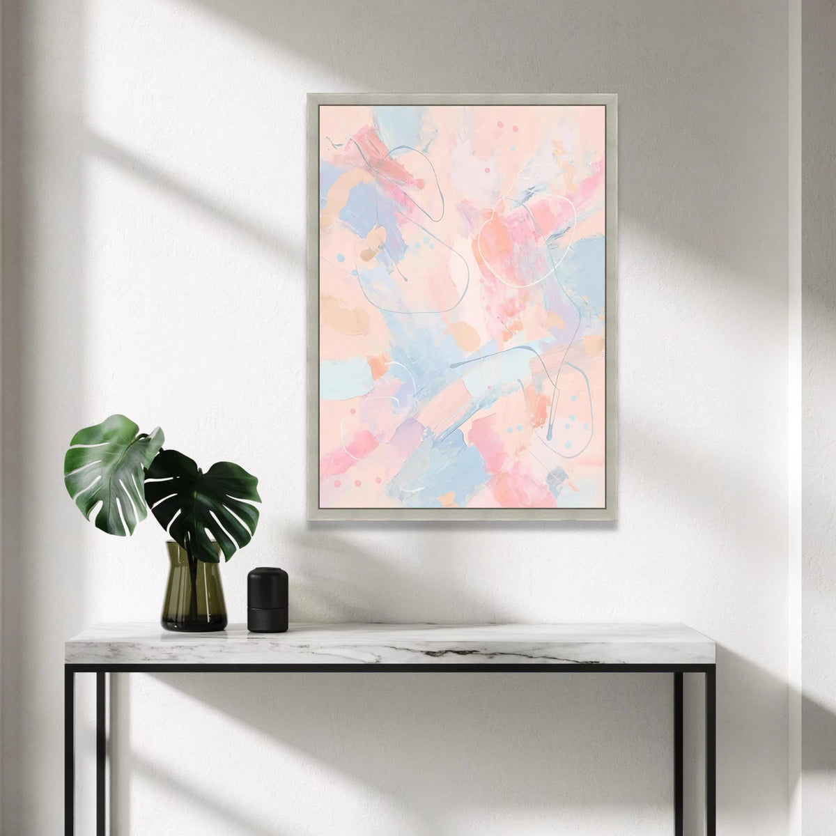 Soft Pastel Abstract Canvas Wall Art, Contemporary Pink Blue Painting, Modern Home Decoration, Light Color Abstract Design Canvas Print Art
