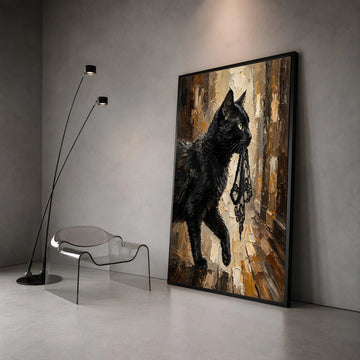 Elegant Black Cat Canvas Wall Art, Haute Couture Feline Portrait, Modern Animal Painting, Chic Home Decoration, Ready to Canvas Print Art