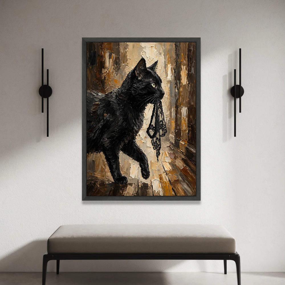 Elegant Black Cat Canvas Wall Art, Haute Couture Feline Portrait, Modern Animal Painting, Chic Home Decoration, Ready to Canvas Print Art