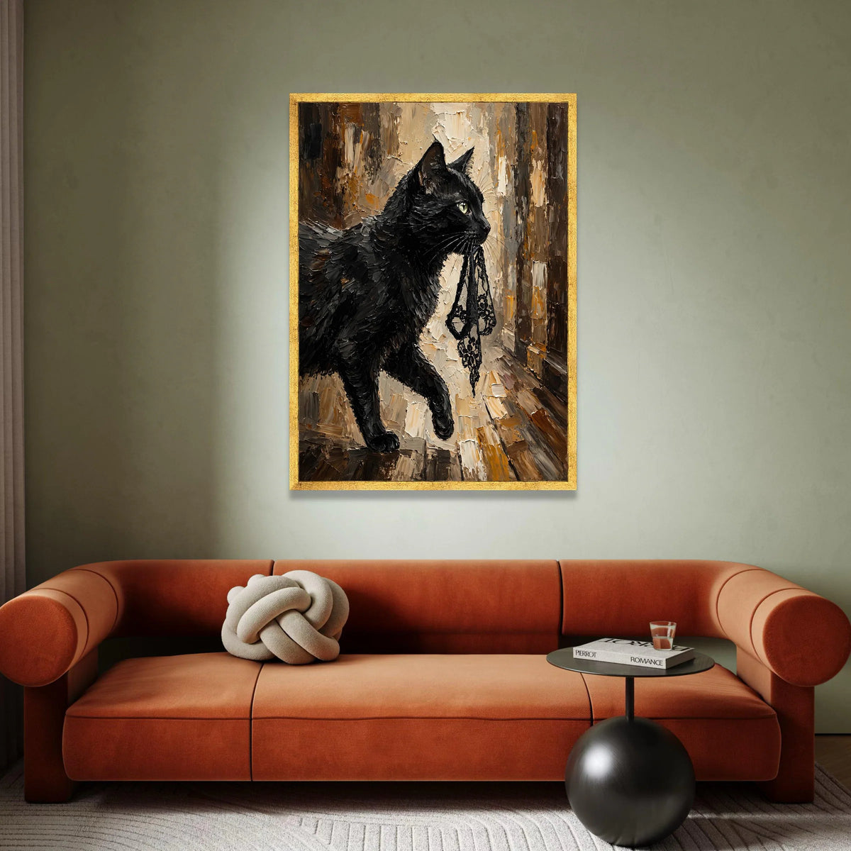 Elegant Black Cat Canvas Wall Art, Haute Couture Feline Portrait, Modern Animal Painting, Chic Home Decoration, Ready to Canvas Print Art