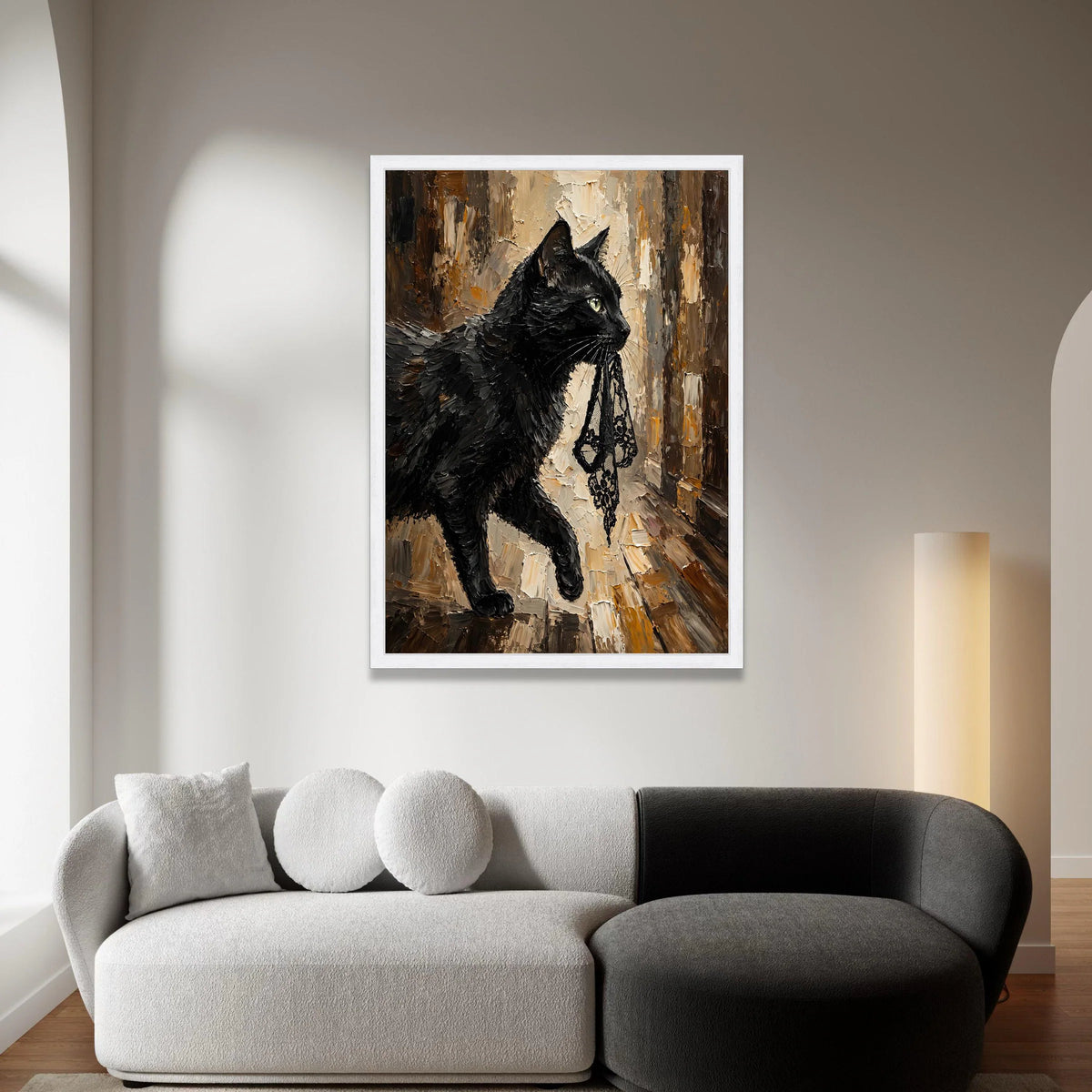Elegant Black Cat Canvas Wall Art, Haute Couture Feline Portrait, Modern Animal Painting, Chic Home Decoration, Ready to Canvas Print Art