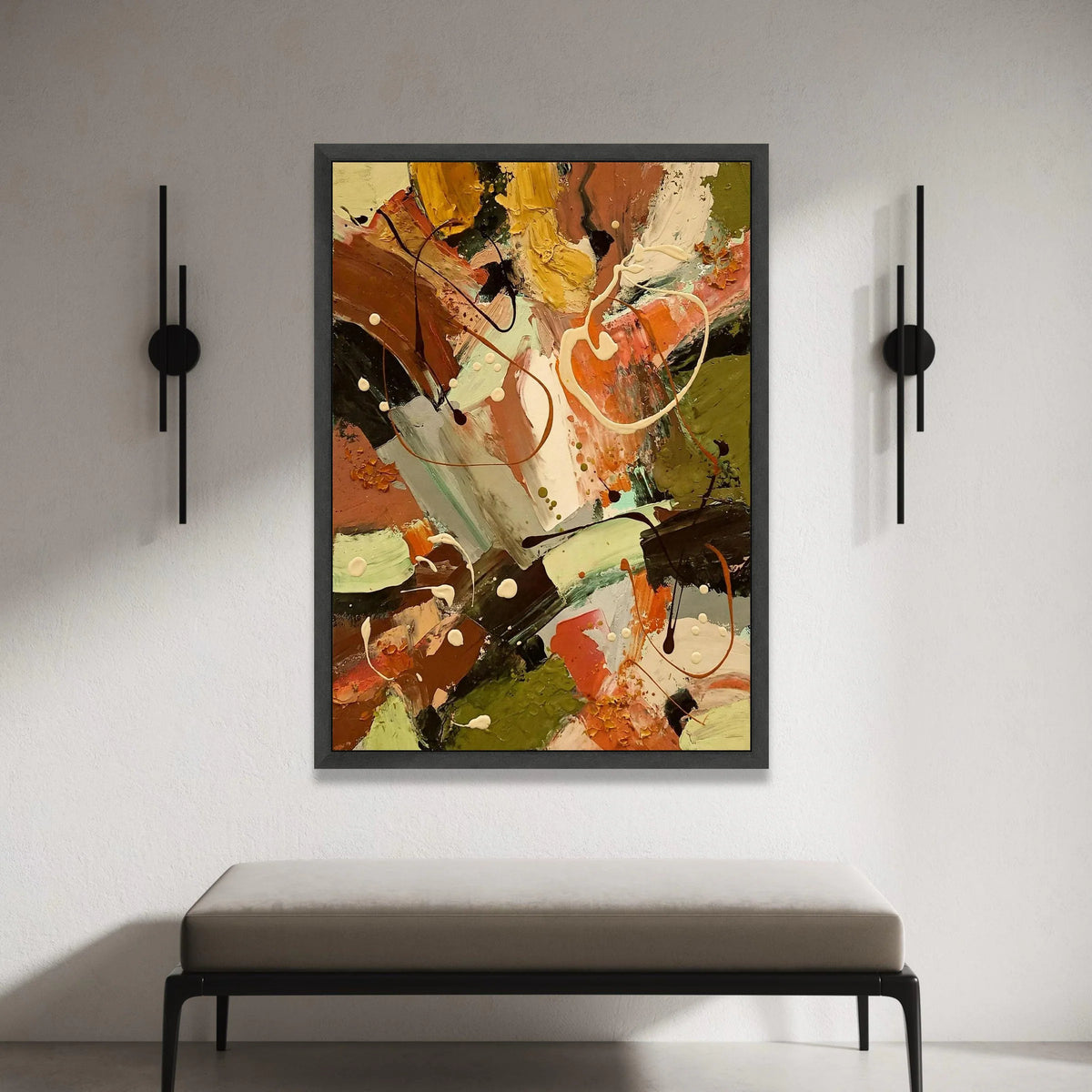 Earth Tones Abstract Canvas, Modern Expressionist Wall Art, Warm Rustic Home Decor, Organic Shapes Painting, Ready to Hang Canvas Print Art
