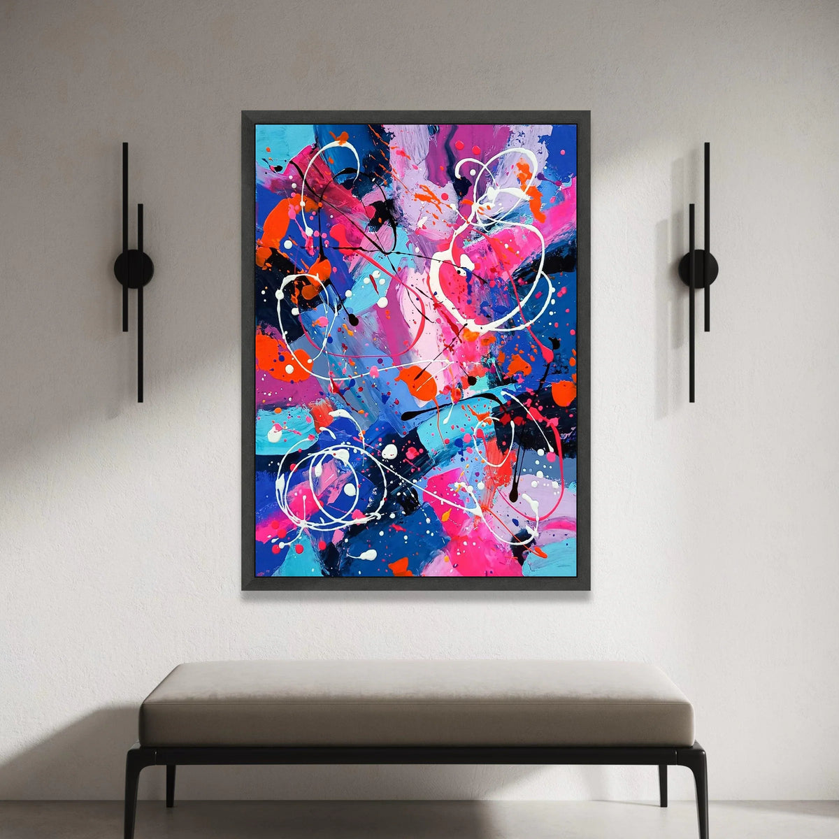 Vibrant Abstract Splash Canvas, Modern Colorful Wall Art, Bold Pink Blue Decor, Energetic Contemporary Painting, Ready to Canvas Print Art