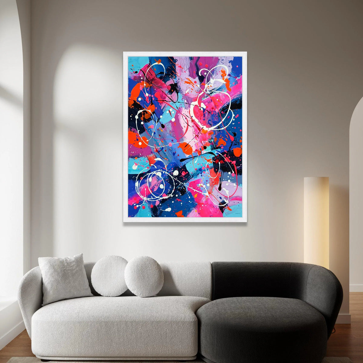 Vibrant Abstract Splash Canvas, Modern Colorful Wall Art, Bold Pink Blue Decor, Energetic Contemporary Painting, Ready to Canvas Print Art