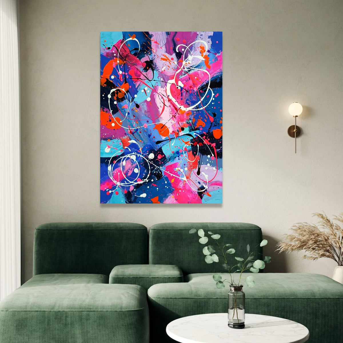 Vibrant Abstract Splash Canvas, Modern Colorful Wall Art, Bold Pink Blue Decor, Energetic Contemporary Painting, Ready to Canvas Print Art