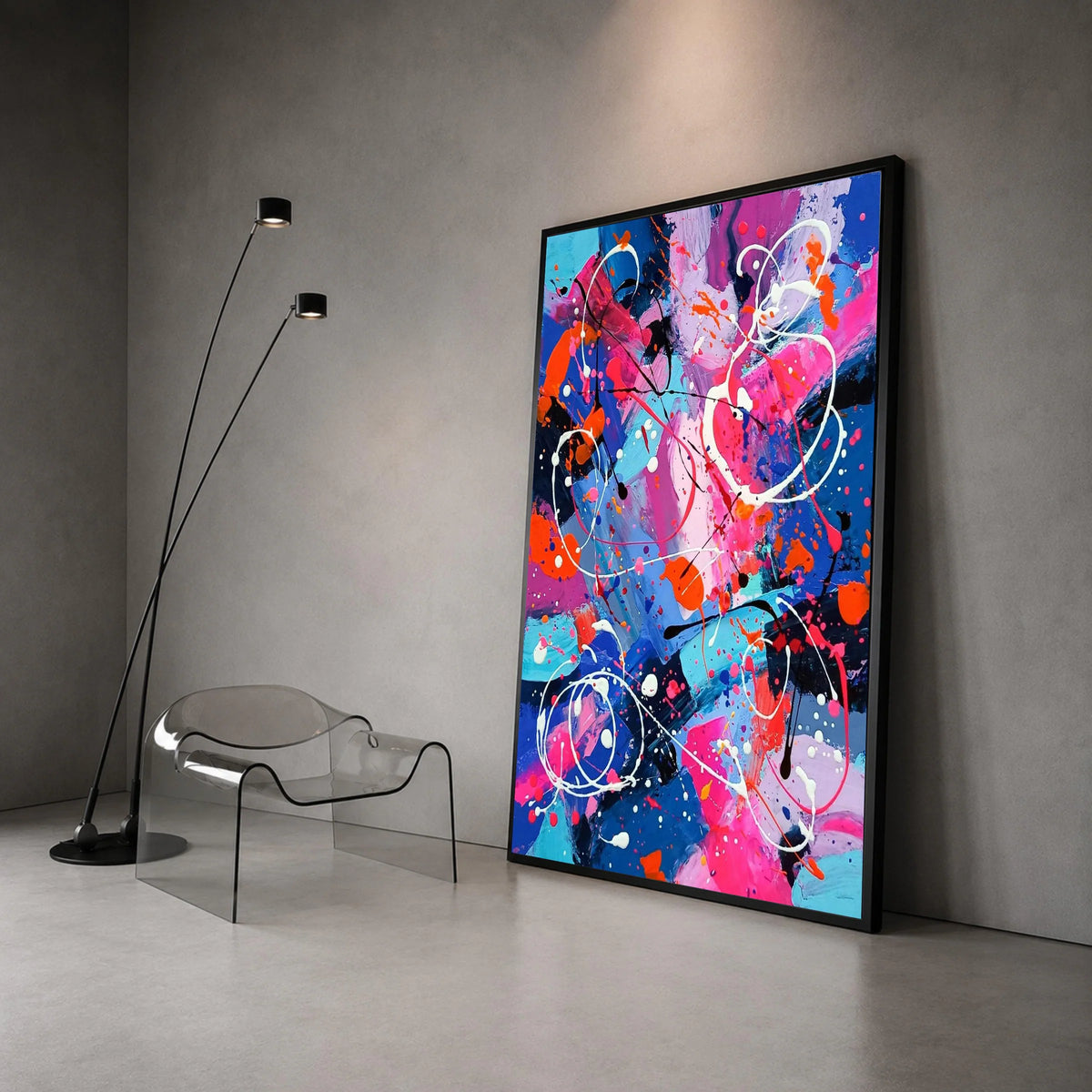 Vibrant Abstract Splash Canvas, Modern Colorful Wall Art, Bold Pink Blue Decor, Energetic Contemporary Painting, Ready to Canvas Print Art