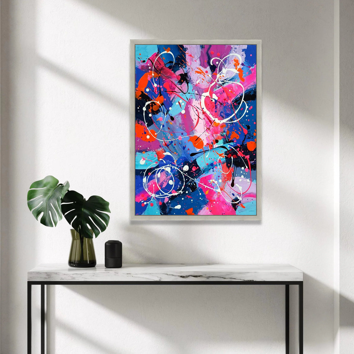 Vibrant Abstract Splash Canvas, Modern Colorful Wall Art, Bold Pink Blue Decor, Energetic Contemporary Painting, Ready to Canvas Print Art