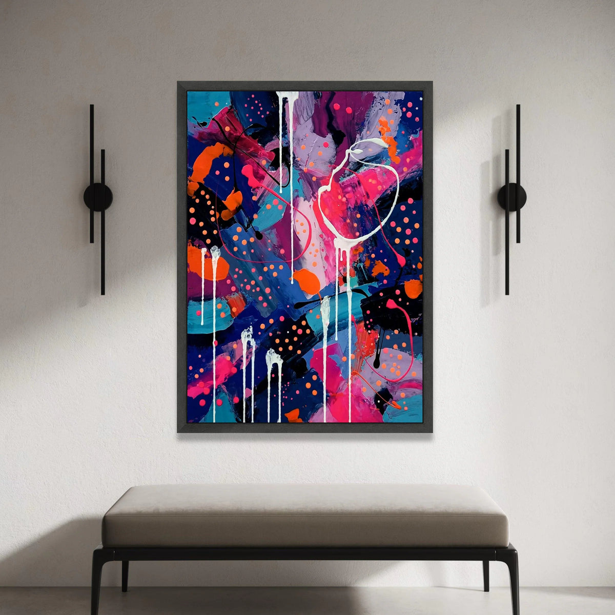 Vibrant Abstract Canvas Wall Art, Colorful Modern Home Decoration, Blue Pink Orange Splatter Painting, Contemporary Canvas Canvas Print Art