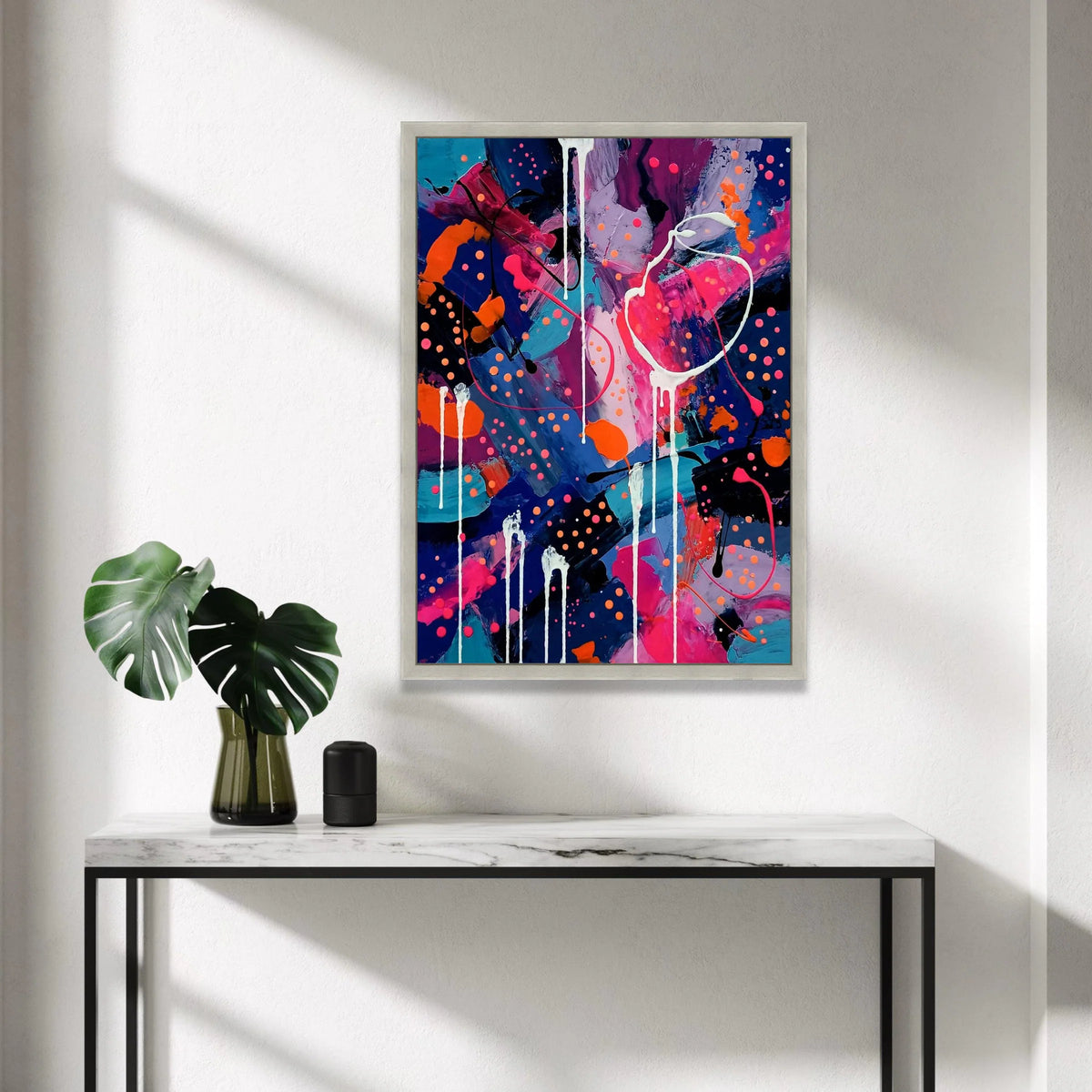 Vibrant Abstract Canvas Wall Art, Colorful Modern Home Decoration, Blue Pink Orange Splatter Painting, Contemporary Canvas Canvas Print Art