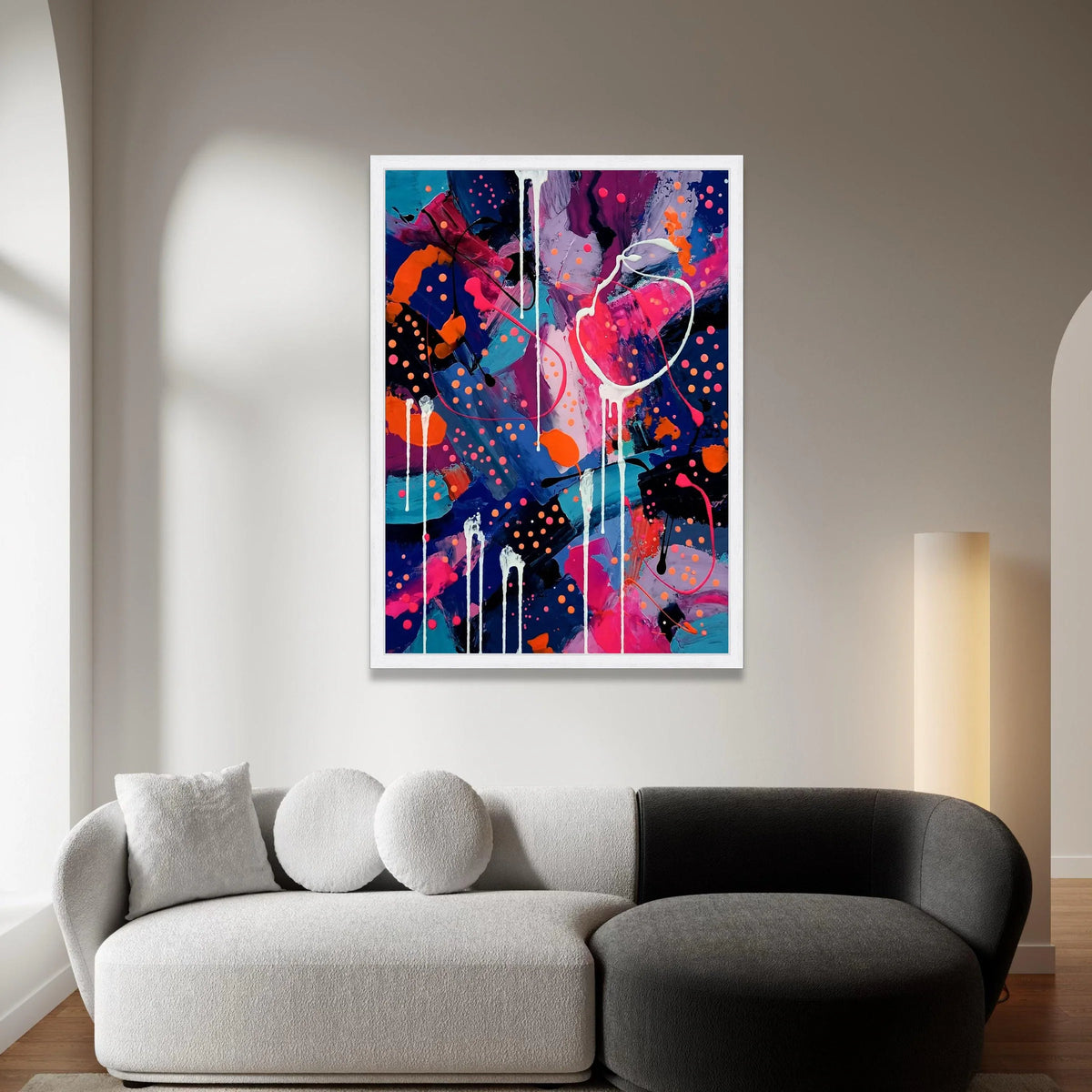 Vibrant Abstract Canvas Wall Art, Colorful Modern Home Decoration, Blue Pink Orange Splatter Painting, Contemporary Canvas Canvas Print Art
