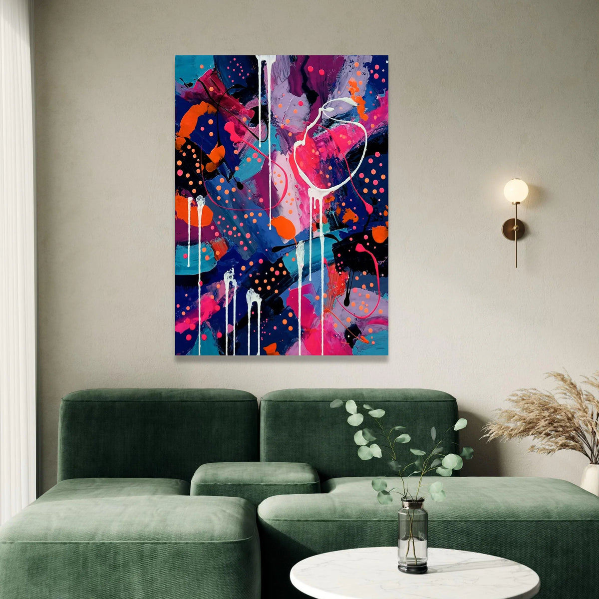 Vibrant Abstract Canvas Wall Art, Colorful Modern Home Decoration, Blue Pink Orange Splatter Painting, Contemporary Canvas Canvas Print Art