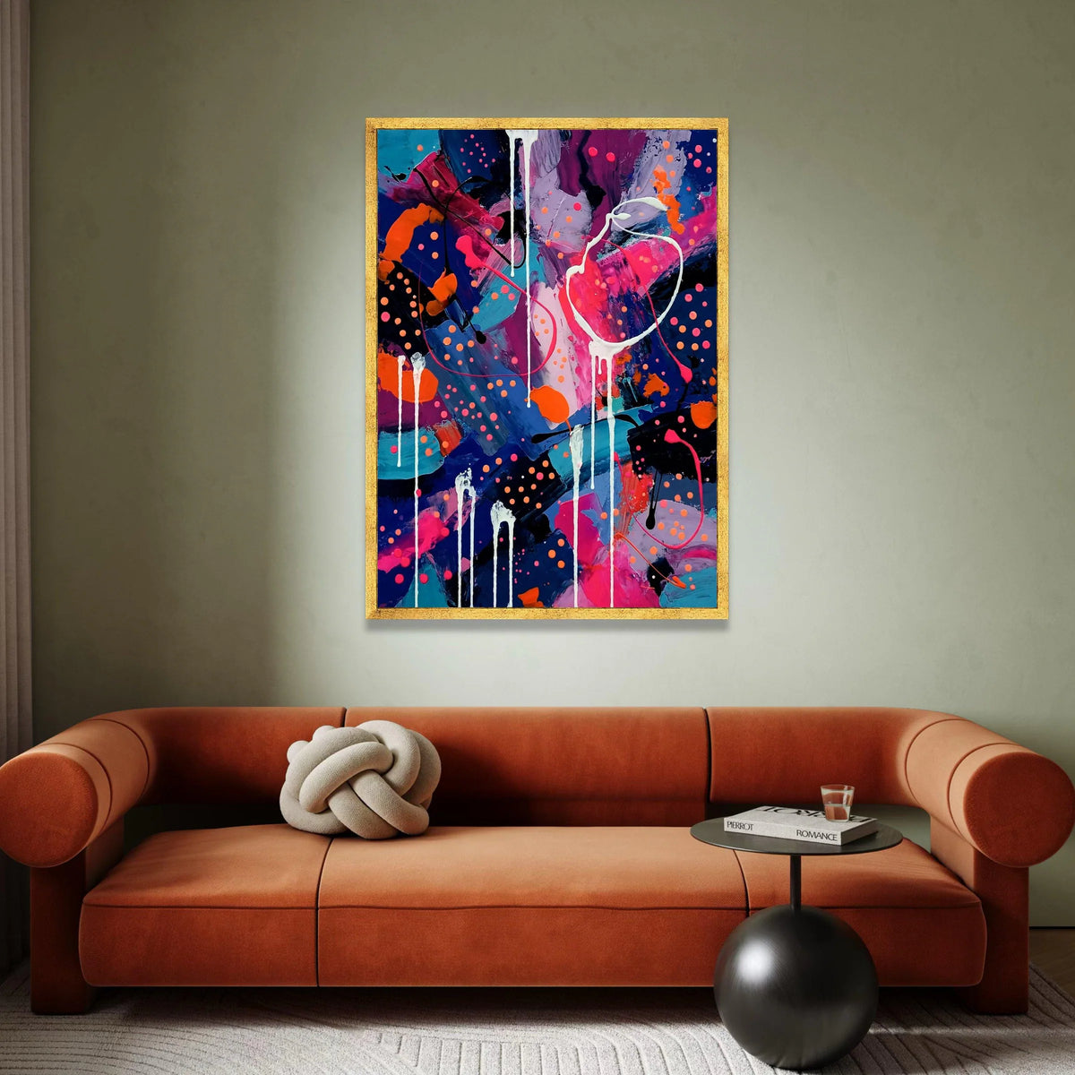 Vibrant Abstract Canvas Wall Art, Colorful Modern Home Decoration, Blue Pink Orange Splatter Painting, Contemporary Canvas Canvas Print Art