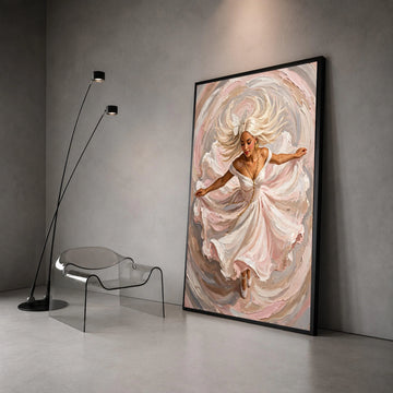 Elegant Woman Dancing Canvas, Flowing Dress Wall Art, Feminine Portrait Canvas, Swirling Motion Artwork, Home Decoration Canvas Print Art