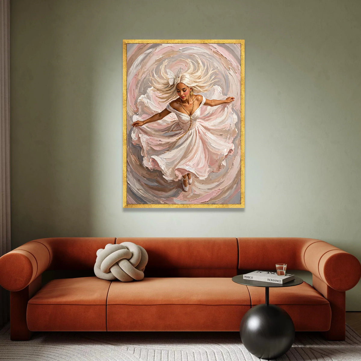 Elegant Woman Dancing Canvas, Flowing Dress Wall Art, Feminine Portrait Canvas, Swirling Motion Artwork, Home Decoration Canvas Print Art