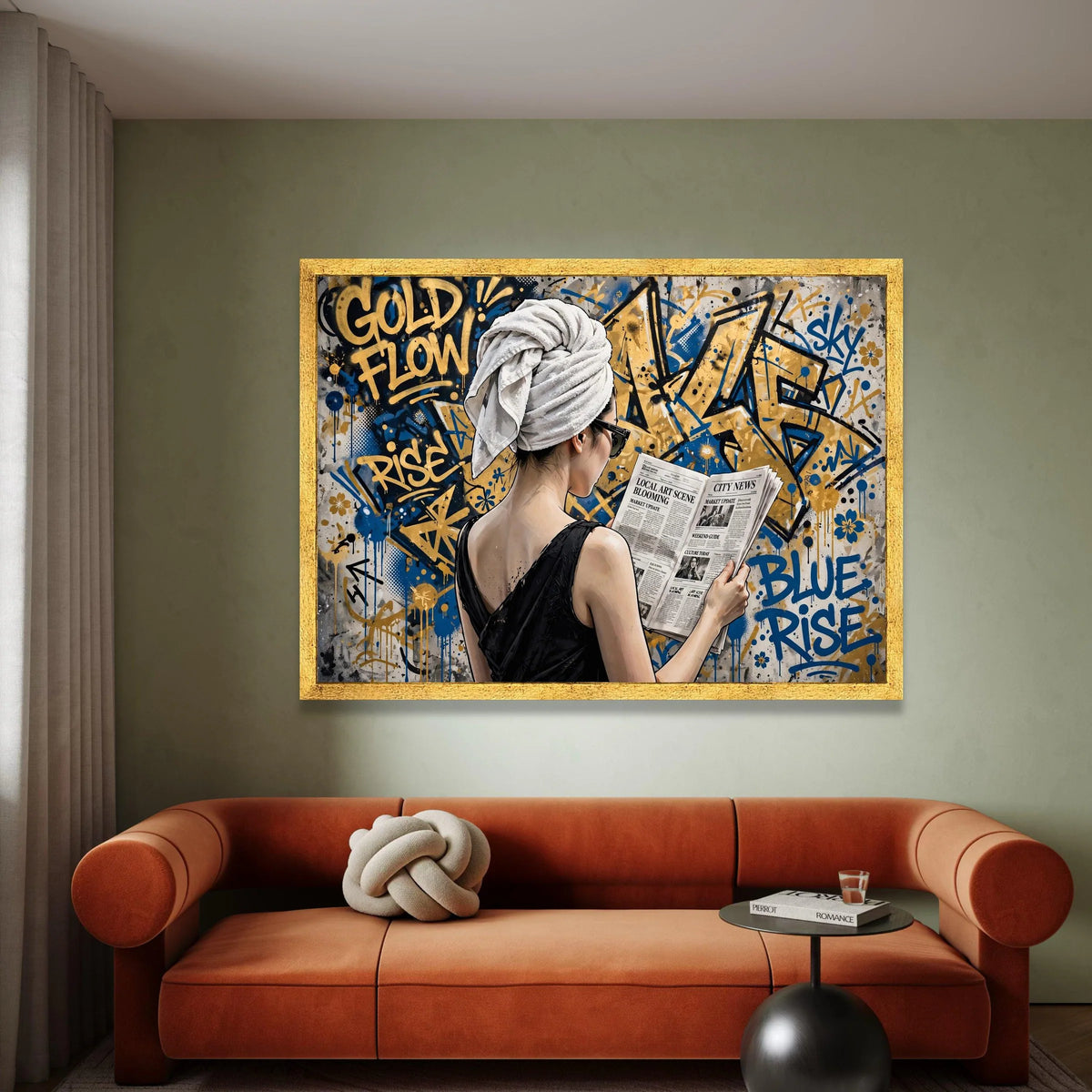 Urban Chic Woman Reading Newspaper Canvas, Graffiti Street Art Wall Decor, Contemporary City Life Canvas, Modern Home Canvas Print Art