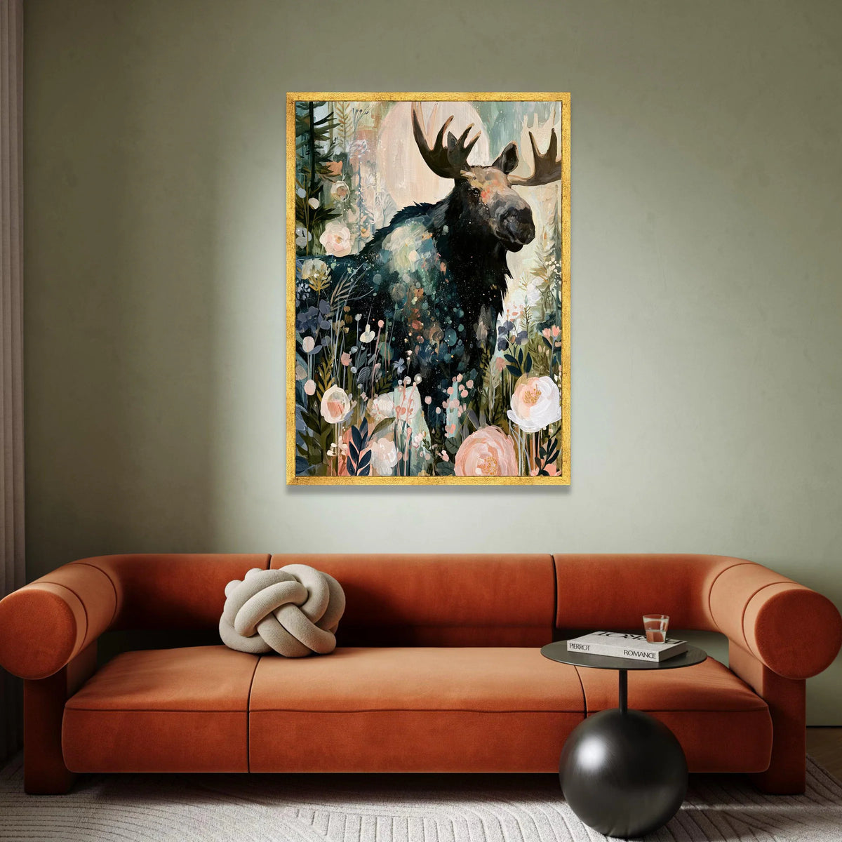 Majestic Moose Floral Forest Canvas, Nature Animal Wall Art, Woodland Wildlife Canvas Decor, Rustic Home Decoration, Ready Canvas Print Art